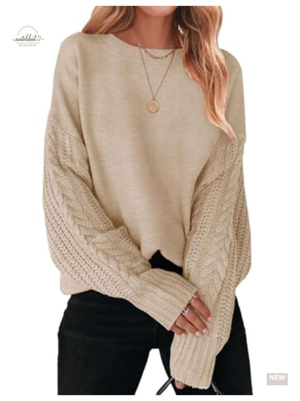 Oversized Cable Knit Pullover Sweater Women's Long Sleeve Tunic Top